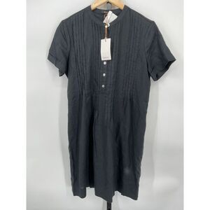 Quince Black Pintuck Short-Sleeve Dress